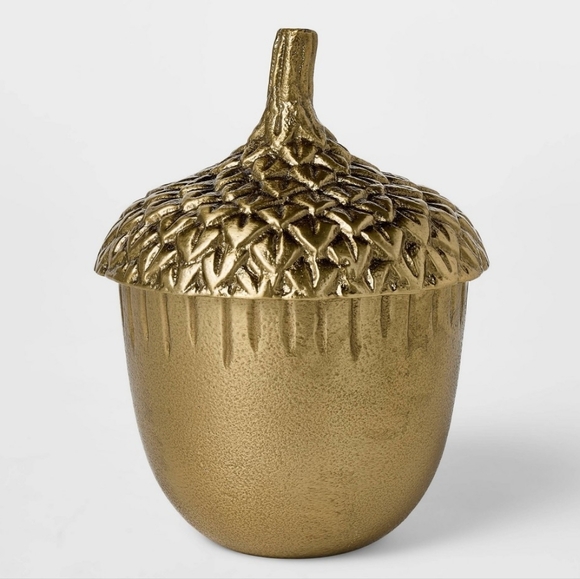 Studio McGee Threshold Cast Metal Acorn Canister Container Gold Brass Target Fal - Picture 1 of 10